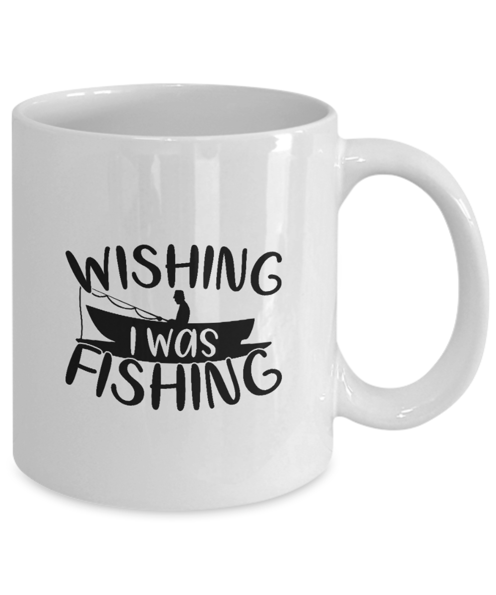 Wishing I was fishing, 11oz mug, Coffee Mug, Fun, White