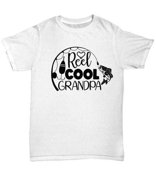 Reel cool Grandpa, white, funny, T-shirt, Tee, Unisex