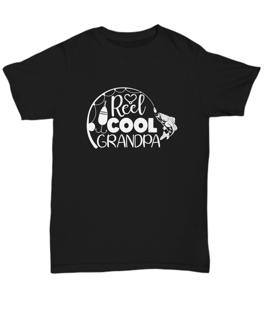 Reel cool Grandpa, white Text, funny, T-shirt, Tee, Unisex, Various colors