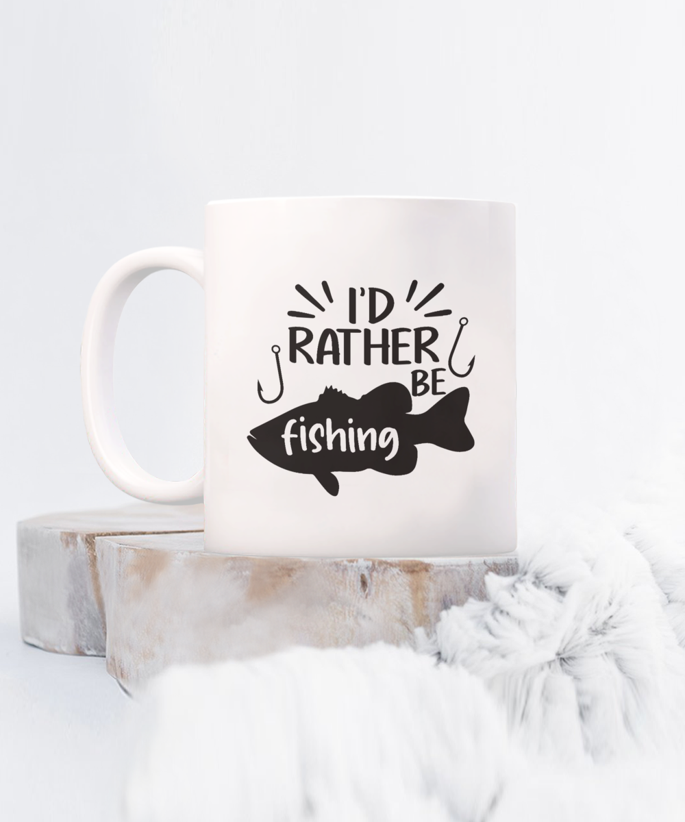 I'd rather be fishing. 11oz mug, white